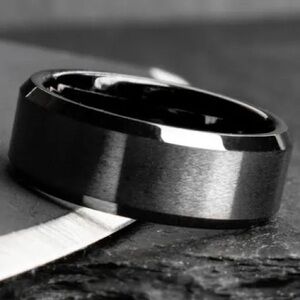 NWT-8MM Black Tungsten Stainless Steel Wedding Band.